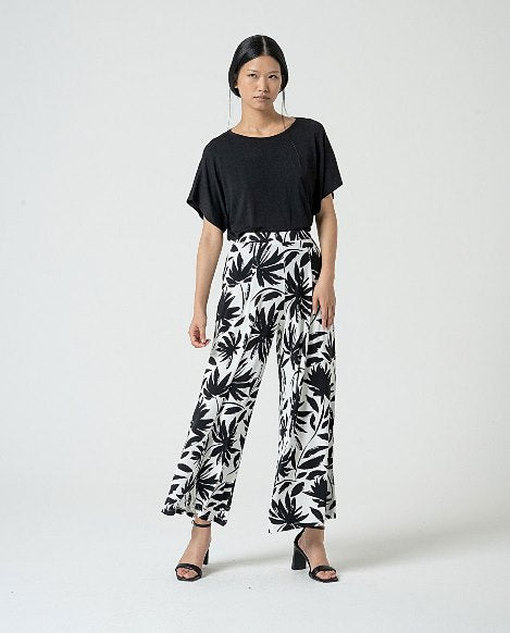 PANTALONI AMPI FIORI BIANCO E NERO