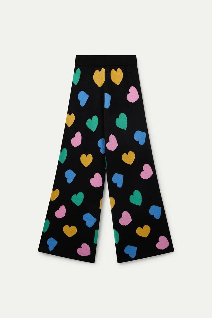 PANTALONI IN MAGLIA JACQUARD STAMPA CUORI