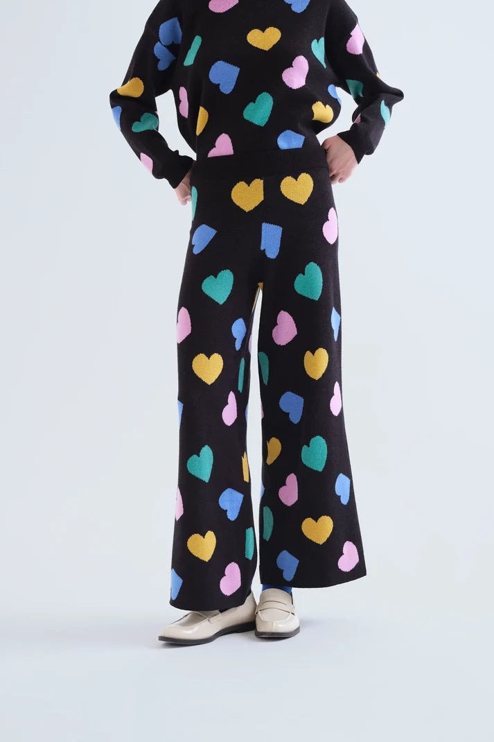 PANTALONI IN MAGLIA JACQUARD STAMPA CUORI