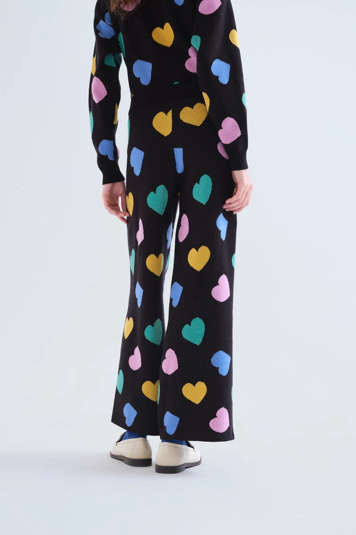 PANTALONI IN MAGLIA JACQUARD STAMPA CUORI